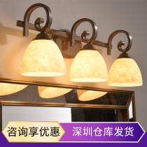 Bathroom lighting mirror headlight 3 three-head mirror lamp American lamp American glass three-head wall lamp iron art bright