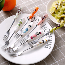 Fruit fork ceramic handle tableware stainless steel children fruit fork sign Western food small fork dessert snack fork spoon
