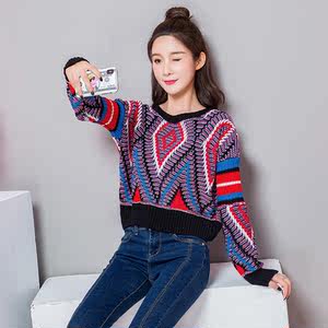 翻领毛衣女海军风宽松学生春季新款外穿长袖圆