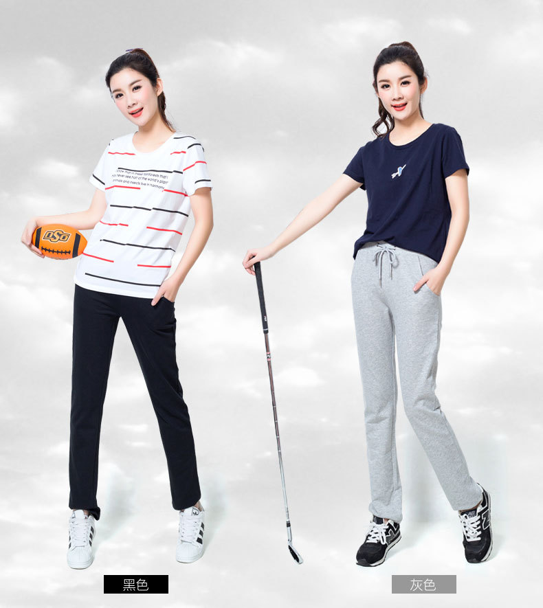 Quần thể thao thẳng mùa thu phụ nữ mới rộng kích thước lớn cotton giản dị quần thường học sinh trung học cơ sở quần mỏng áo thun nữ cao cấp