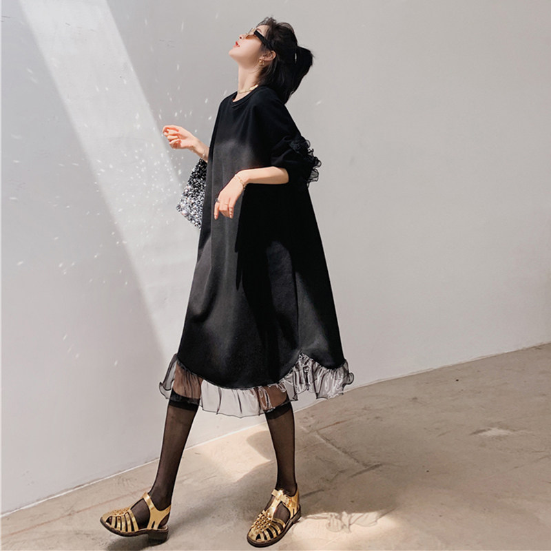 Maternity wear trendy 2020 autumn tops women's mid-length knee-length dress spring and autumn long-sleeved fleece sweater autumn