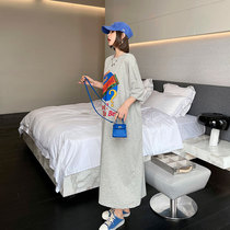 Korean maternity dress spring and summer dress Loose mid-length knee-length casual short-sleeved trendy mom dress spring and summer clothes