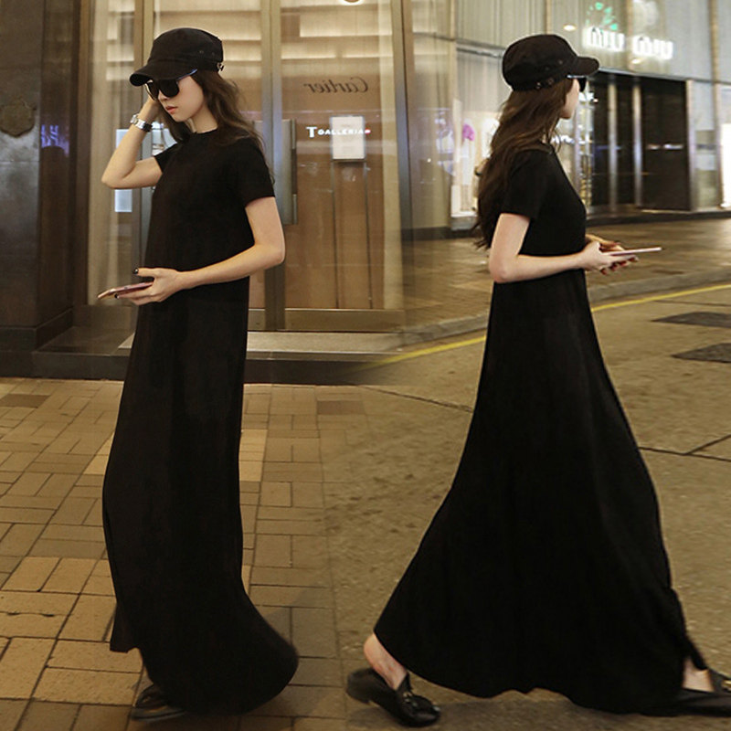 Maternity dress Summer dress Loose thin short-sleeved Western style dress Summer long version over-the-knee dress Tide mom summer dress