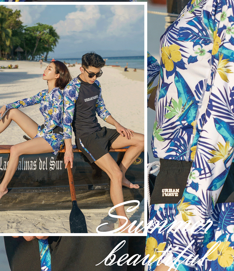 VENDISEXTREME quần khô nhanh bãi biển thương hiệu quần bơi nam và nữ cặp vợ chồng kỳ nghỉ lỏng quần short lướt sóng màu xanh - Quần bãi biển quần áo đi biển hoa quả	