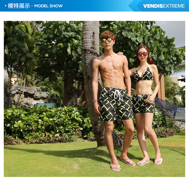 VENDIS EXTREME quần short đi biển Cặp vợ chồng nam nữ khô nhanh mùa hè quần bơi lỏng lẻo màu vàng huỳnh quang màu đen 	quần đi biển vàng	
