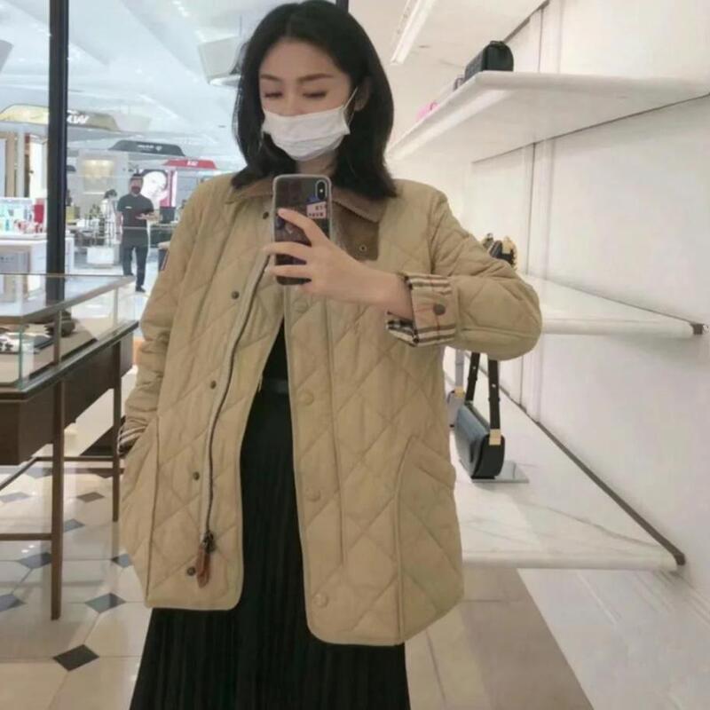 British Grandma Style Short Cotton Jacket for Women, Classic Corduroy Collar, Retro Quilted Cotton Jacket