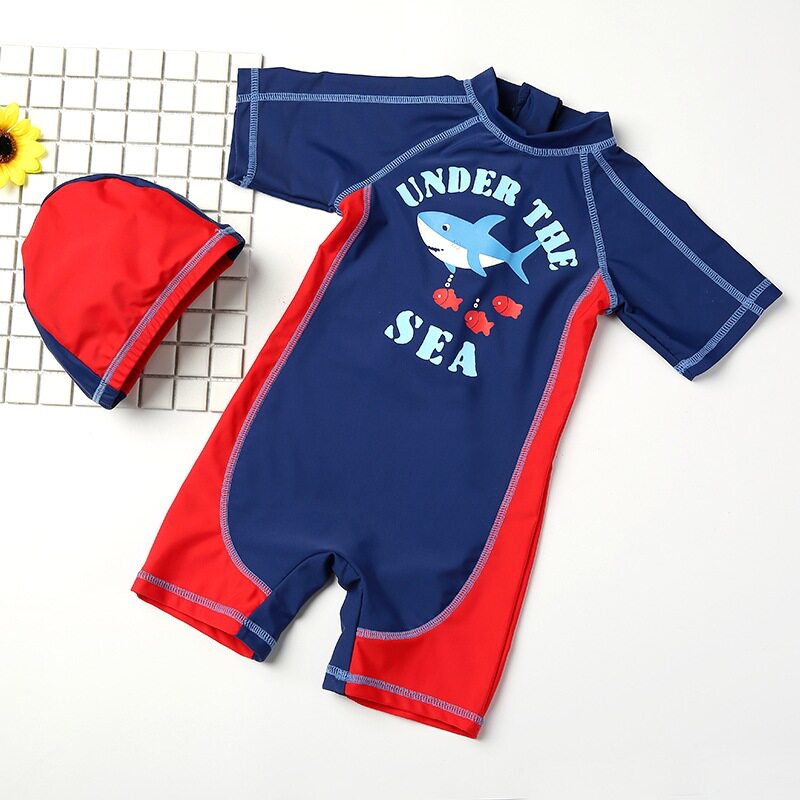 Children's bathing suit boy even body speed dry bathing suit with cap baby boy's swimming trunks for children's cartoon swimming
