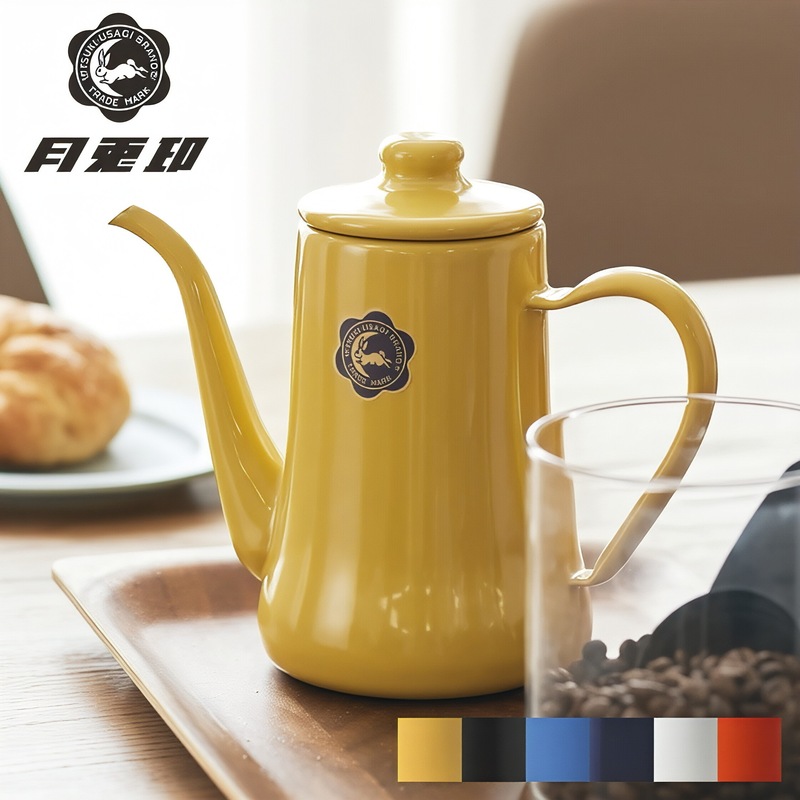 Japanese Noda Enamel Coffee Pot Moon Rabbit Print Hand Brewing Water Kettle Enamel Enamel Porcelain Thin Mouth Outdoor Water Kettle Can Open Flame