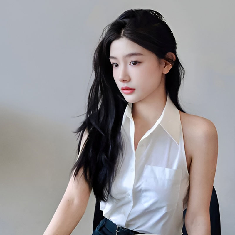 No-Iron Anti-Wrinkle French-Style Simple and Elegant Base Shirt, Stretch Cotton Polo Collar White Sleeveless Women's Halter Neck Shirt for Summer