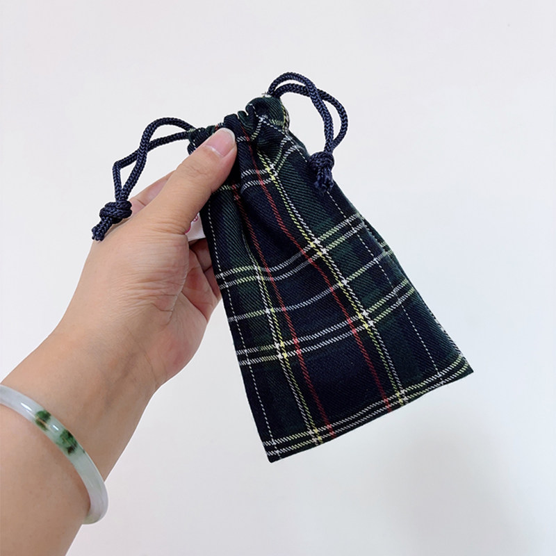 Plaid drawstring lipstick air cushion storage bag