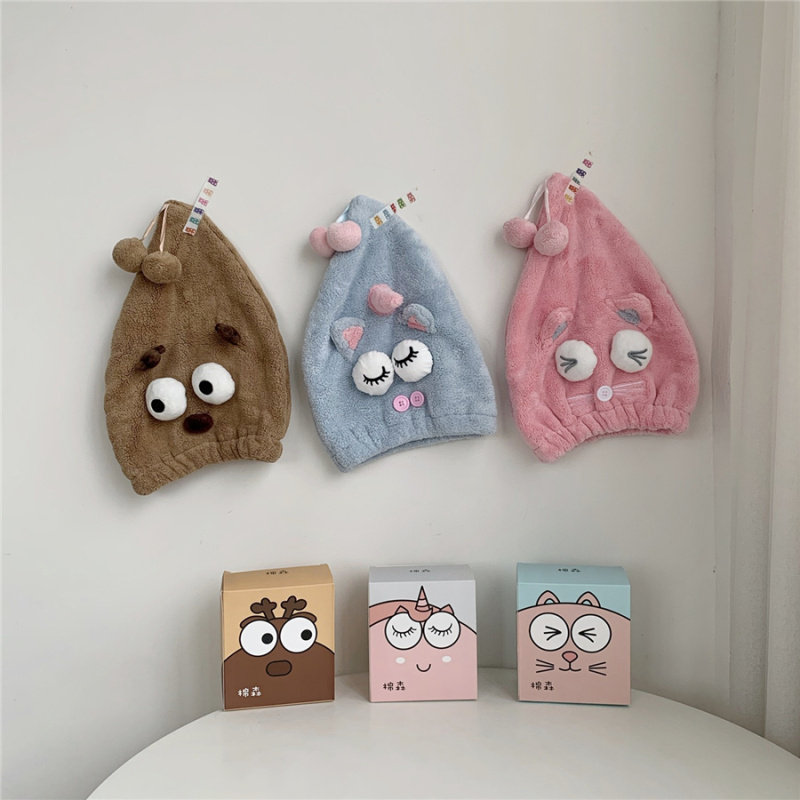 Cute Meng Cartoon Heating Coral Velvet Super Strong Water Absorption Dry Soft Dry Hat for Adult Children's Short Hair