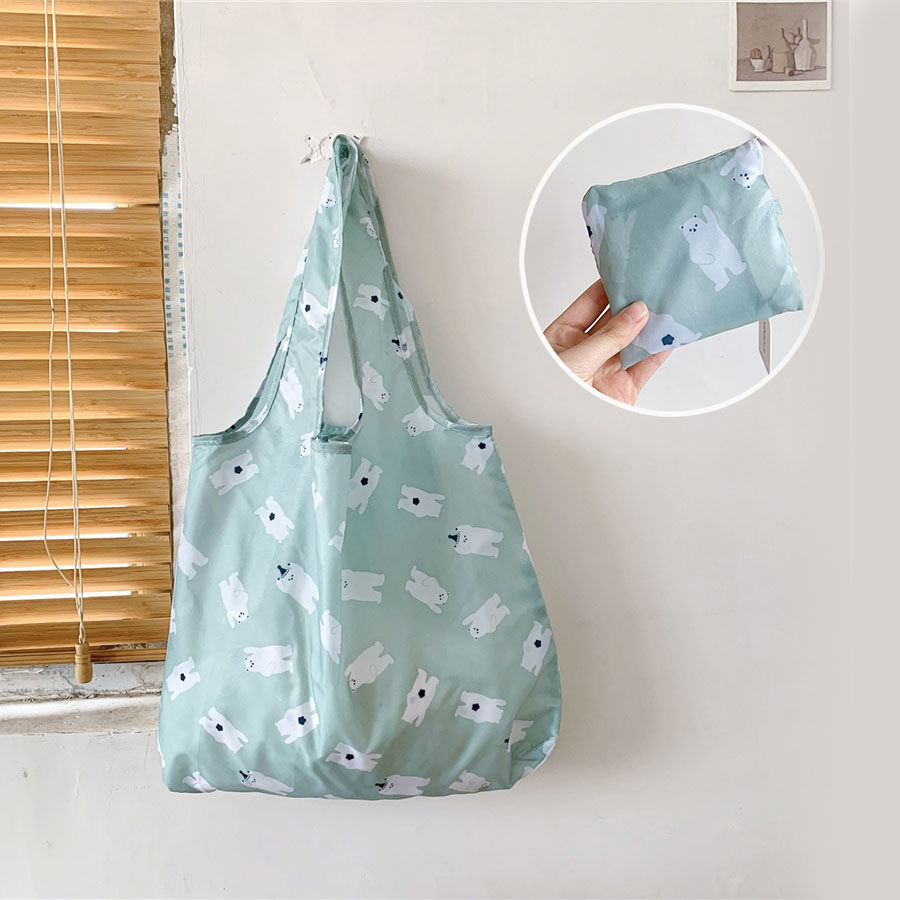 Cute Cartoon Little Bear Nylon Cloth portable folding shopping bag Single shoulder supermarket Buy food bag handbag handbag handbag