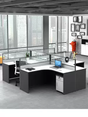 Lan Ran work desk 4 people Office table and chair combination card holder computer staff table screen card position