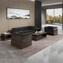 New Chinese office sofa simple reception business trio small leather art negotiation creative coffee table