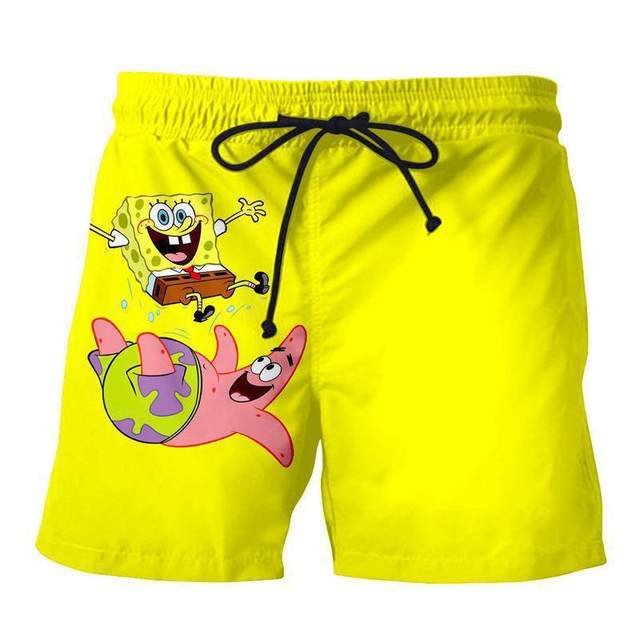 2023 ການຄ້າຕ່າງປະເທດເອີຣົບ ແລະອາເມລິກາຂ້າມຊາຍແດນ ໂສ້ງຂາສັ້ນການພິມດິຈິຕອນ 3D SpongeBob SquarePants ກາງເກງຫາດຊາຍຜູ້ຊາຍ ແລະຜູ້ຍິງ ໂສ້ງຂາສັ້ນຂ້າມແດນ