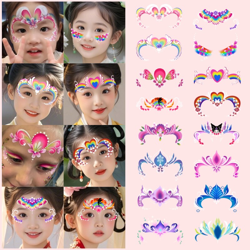 【Go to the Amusement Park Face Stickers】Kuromi Rainbow Face Paint Tattoo Stickers for Stage Performances and Children's Day
