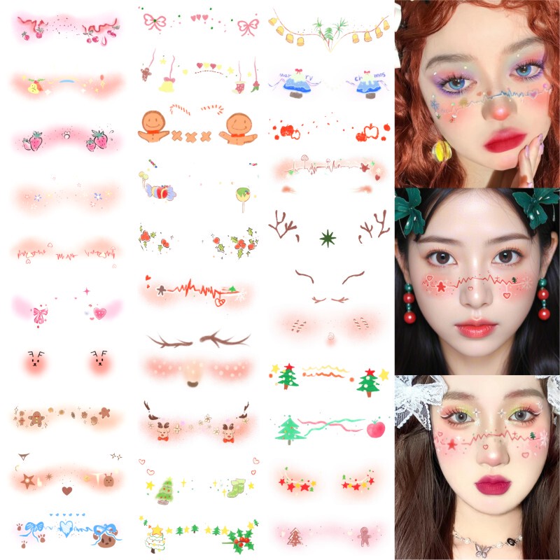 Christmas Makeup Face Tattoo Stickers Heart-Shaped Hot Girl Face Stickers Trendy Performance Christmas Face Painting Gingerbread Man Christmas Makeup Face Tattoo Stickers Heart-Shaped Hot Girl Face Stickers Trendy Performance Christmas Face Painting Gingerbread Man