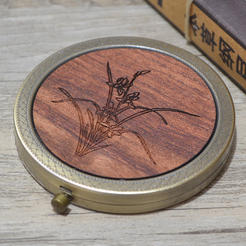 Hand-held portable folding mirror double-sided small magnifying cosmetic mirror retro flip-up glass student lettering customization