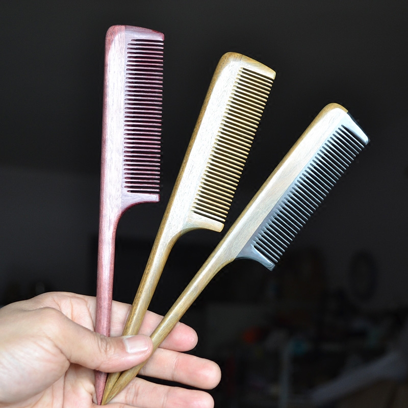 Green sandalwood horn tip-tail comb pick comb braided hair fine-toothed comb styling professional hairdressing comb home
