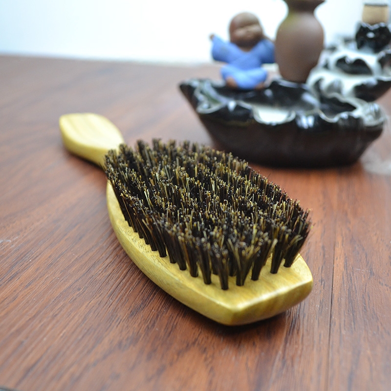 Green sandalwood bristle comb anti-static hair straight hair dandruff massage sandalwood hairbrush female straight hair comb large lettering