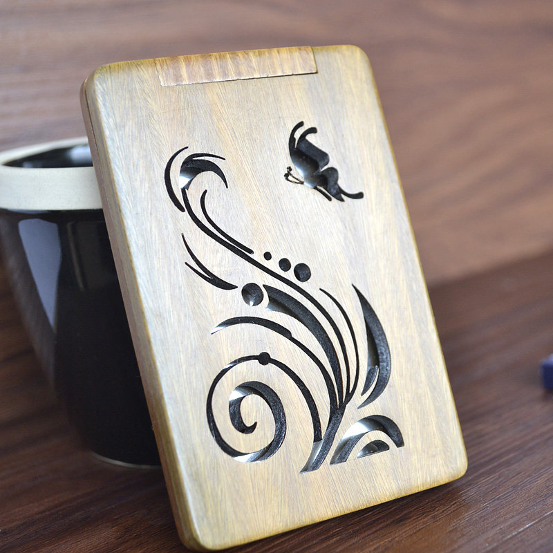 Green sandalwood portable folding hand-held antique small makeup mirror for girlfriend lettering custom birthday gift