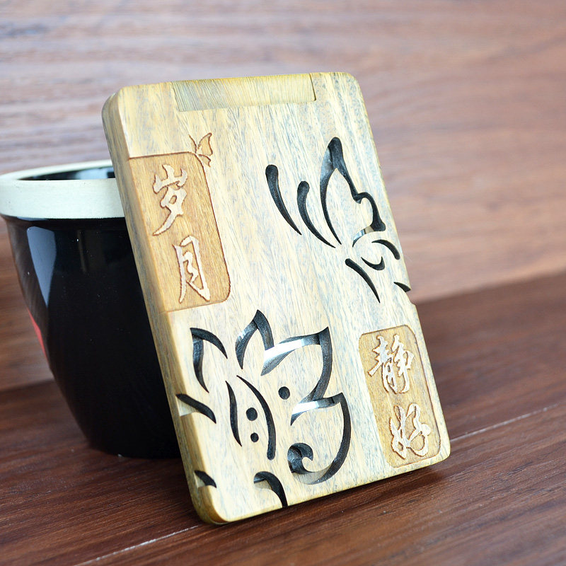 Green sandalwood makeup mirror custom makeup mirror easy to carry flip mini simple personality creative lettering thin section