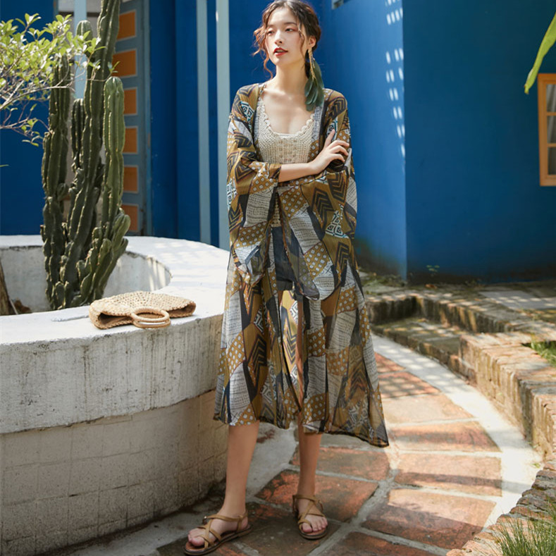 Seaside Holiday Bohemian Sunscreen Sundress Beach Jacket Snowspun Long Version Extras Hood Clown With Shoulder Long Sleeve Cardiovert