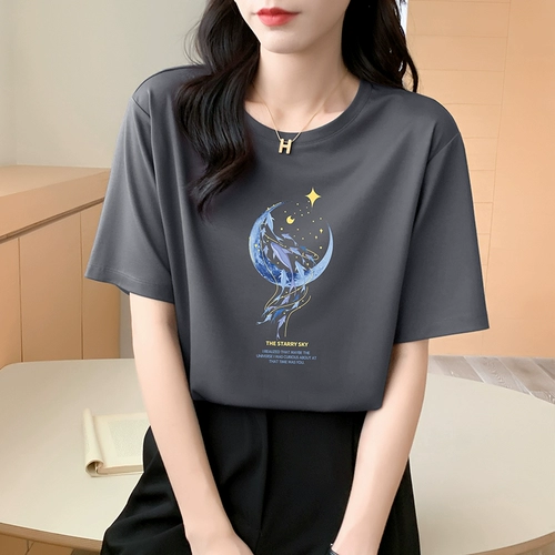 JOLIMENT Летняя шелковая дизайнерская футболка, большой размер, свободный крой, тренд сезона