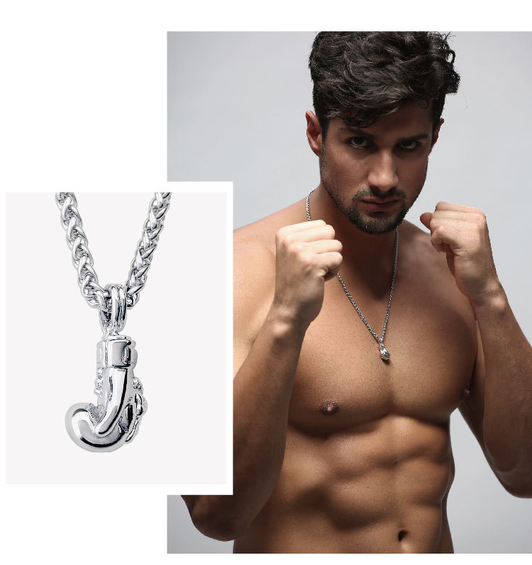 Boxing Glove Necklace Fitness Pendant Men's Titanium Steel Silver Pendant Men's Trendy Jewelry Customizable Clavicle Chain Gift Boxing Glove Necklace Fitness Pendant Men's Titanium Steel Silver Pendant Men's Trendy Jewelry Customizable Clavicle Chain Gift