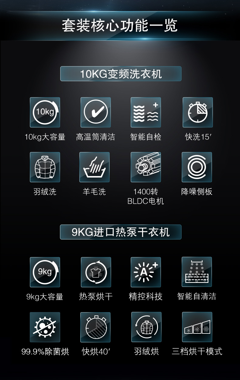 进口热泵 10+9KG洗衣机烘干机洗烘套装 图19