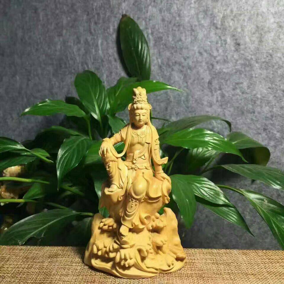 New Hubei small leaf boxwood Guanyin free Guanyin Bodhisattva decoration Buddhist tribute gift Wood carving