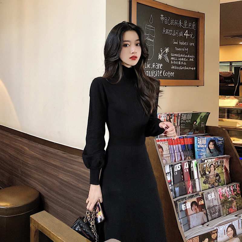 Herbenwind casser-length dress with children autumn and winter internal lap knitted foreign assembly big coat long version over knee sweater skirt false collar