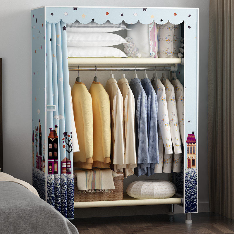 Simple wardrobe steel pipe thickening and reinforcement full steel frame Oxford fabric simple cloth wardrobe single storage wardrobe