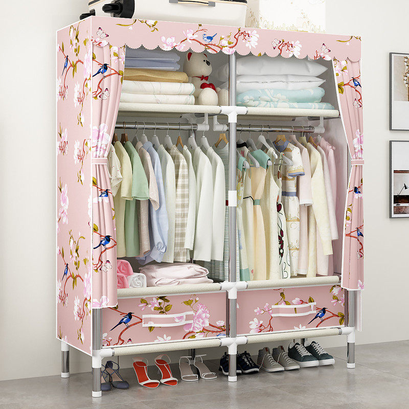 Bedroom storage cloth wardrobe simple wardrobe steel pipe thickened reinforced thickened fabric single dormitory small wardrobe
