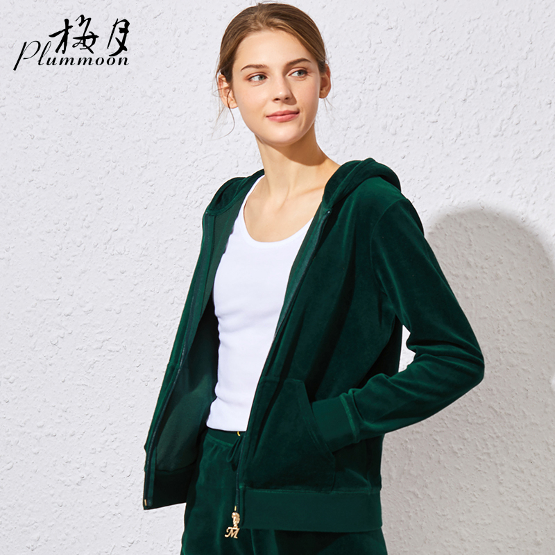 Autumn and Winter Velvet Women's Casual Hooded Pants Set, Velvet Wide-Leg Pants Sportswear Two-Piece Set