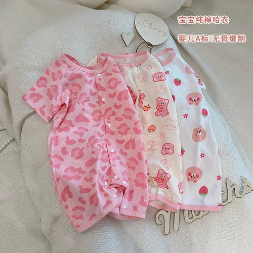 Детский комбинезон для девочек, хлопковое боди для новорожденных, куртка, пижама для мальчиков, короткий рукав, 0-2 лет