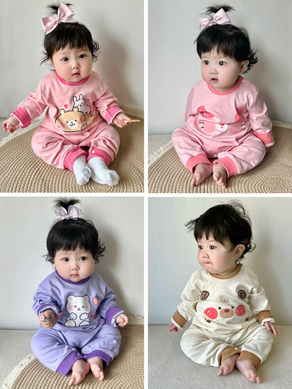女童长袖爬服哈衣男童婴儿纯棉连体衣新生宝宝春秋装可爱卡通睡衣