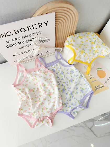 女宝宝新生儿吊带包屁衣婴儿初生儿纯棉无袖爬服小童夏装连体哈衣