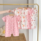 Детский комбинезон для девочек, хлопковое боди для новорожденных, куртка, пижама для мальчиков, короткий рукав, 0-2 лет