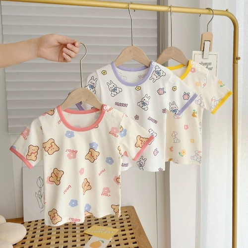 Летняя хлопковая детская тонкая футболка с коротким рукавом для мальчиков, летняя одежда