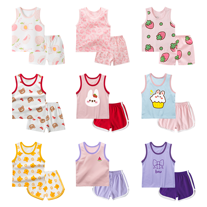 Baby Girl Summer Vest Set Cotton Baby 2022 New Children's Summer Dress Boys Shorts Girls Vest