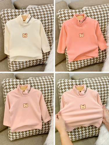 Детская немецкая бархатная рубашка водолазки T-Little Girl 2025 Новая бархатная теплый ребенок без костей осень и зимний нижний рубашка 0-5 лет