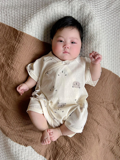 婴儿2025新款短袖蝴蝶衣男童无骨纯棉爬服小女童薄款连体哈衣外穿