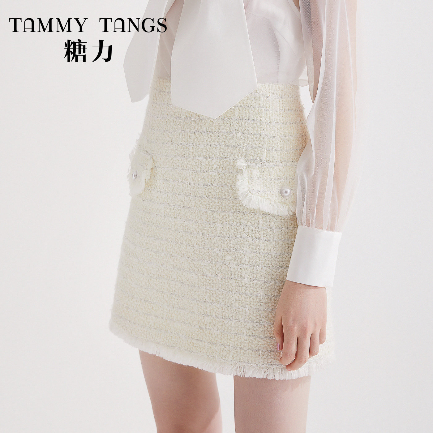 (Mall same section) Sugar spring new rice apricots color High waist flow Su braided coarse flowers for a half body dress Short skirt woman