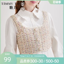 Sugar force spring new loose short style outside the small camisole woven tweed outside the blouse top women