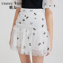 (Shopping mall with) Sugar Power summer New embroidery beaded hemiplope skirt women high waist slim mesh A- line dress