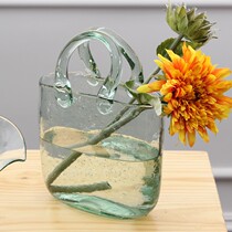 Nordic creative portable basket vase fish tank transparent simple living room bag vase table ornaments glass flower Ware