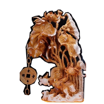 Taiwan Cliff Golden Fish Lotus Wood Sculpture Natural Two-piece Handicrafts Carved Craft