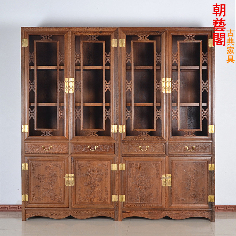 Mahogany furniture chicken wing wood bookcase book overall cabinet storage cabinet study office display cabinet bookshelf Chinese antique solid wood