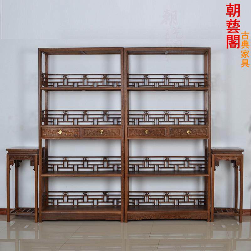 Red wood furniture Chicken Wings Wood Four Floors Bookshelves Chinese Living Room Bookhouse Bogu Shelf Antique Shelf Solid Wood Antique Show Shelf